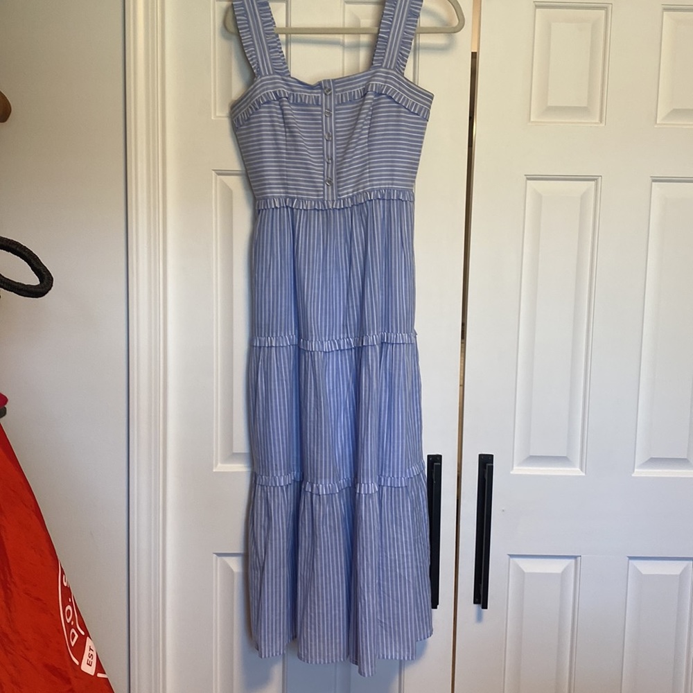 Gal Meets Glam Courtney Rio Stripe Lawn Maxi Dress Blue and White Size 2 - Picture 3 of 12